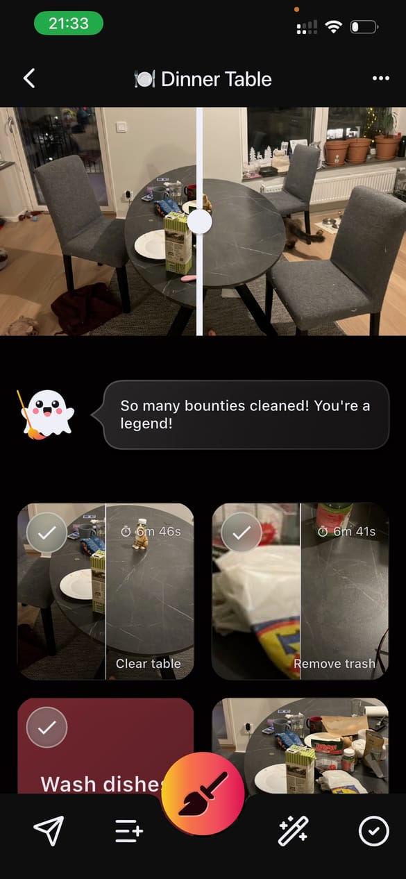 Hounty app showing before/after comparison slider